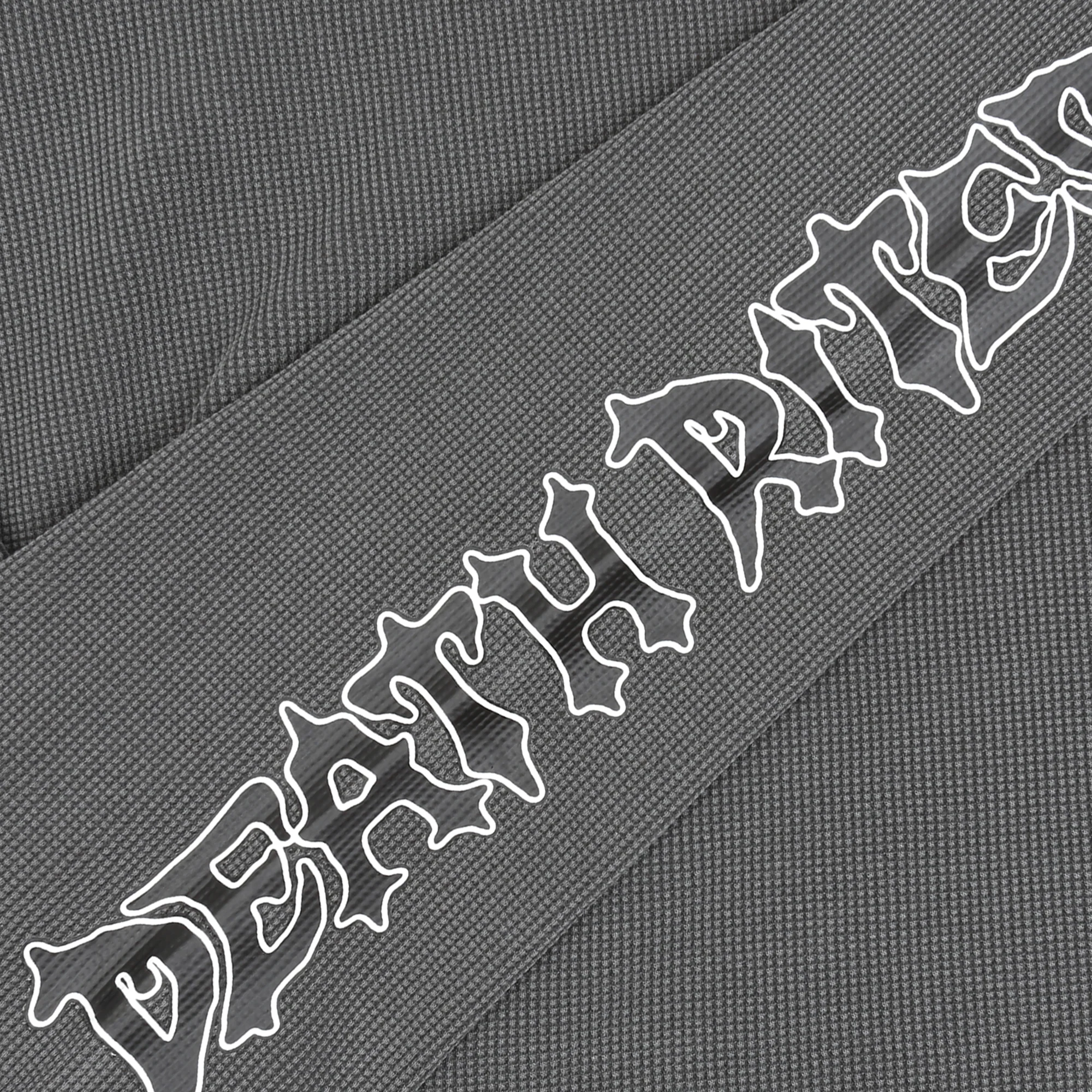 SCRIPT SLEEVE WAFFLE KNIT CREWNECK TOP BLACK - Image 3